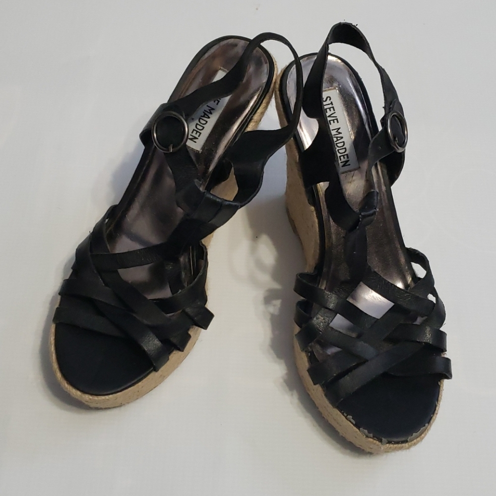 Steve Maden Black Wedge Sandles SZ 8